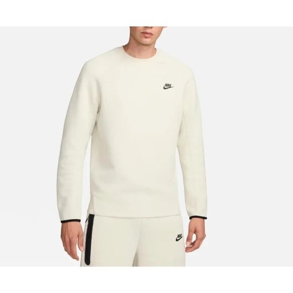 Nike Sportswear Tech Fleece Crewneck Size Medium Men Cream Black FB7916-020 - Picture 3 of 6